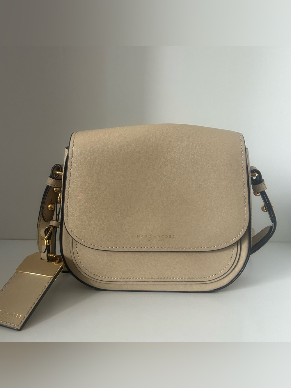 Marc Jacobs Mini Rider Cream Leather Crossbody with Gold Hardware
